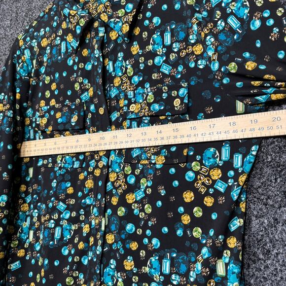 Ellen Tracy Maximalist Gem Jewel Button Blouse Small Casual Luxe Gold Aqua Bold - Picture 6 of 6